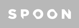 Spoon logo, white writing on a grey background