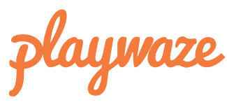 Playwaze logo, Playwaze is written in orange in a cursive font